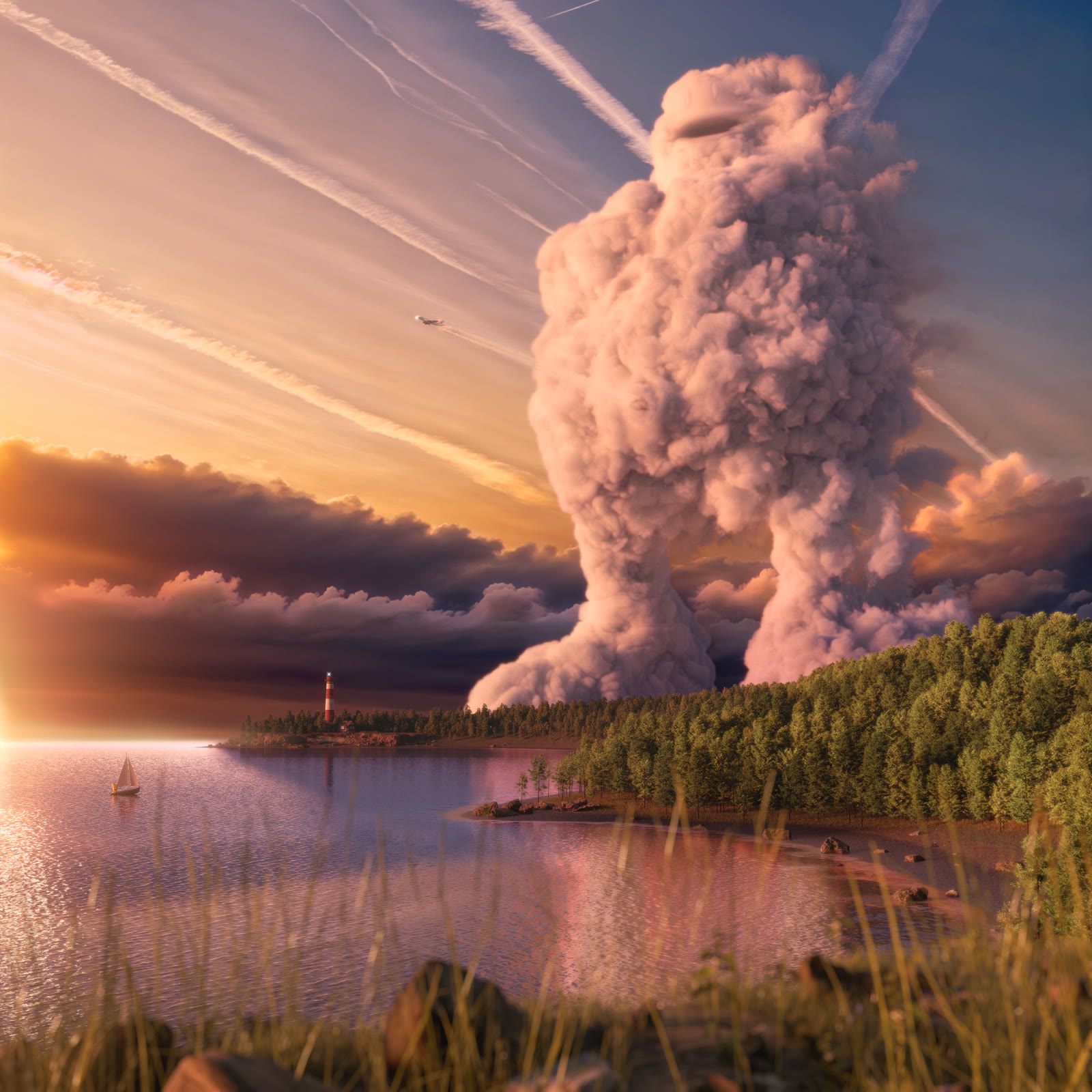 Surreal golden-hour cloud giant CGI still